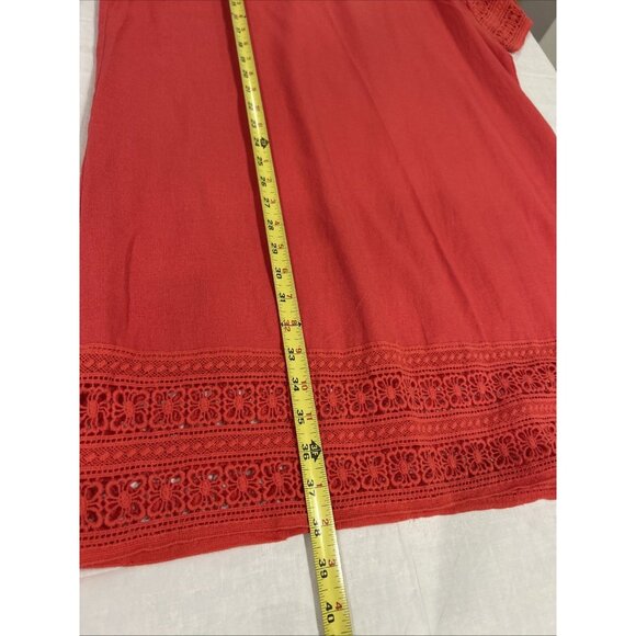 Sigrid Olsen Dress‎ Womens XL Coral Linen Blend Crochet Hem Shift Pullover Beach - Picture 4 of 7